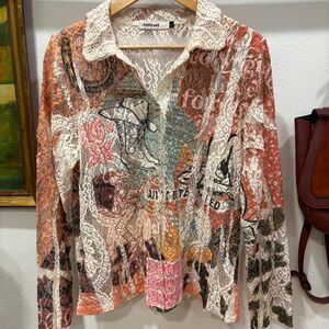 Origami Lace Patchwork Graphic Top Western Indie Boho